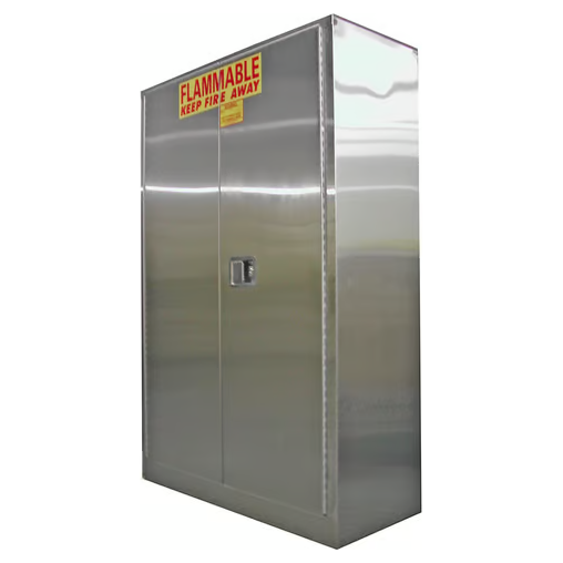 Securall-45-gallon-stainless-steel-flammable-cabinet_-self-latch-standard-2-Door-A145-SS_b70ffe36-de9b-4180-8b31-d833cfa7a211.png Flammable Liquid Storage Cabinet | 45 Gallon |2 Door | Stainless Steel | Self-Latch | Securall - Image 1