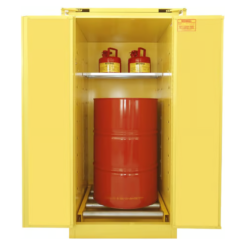 Securall-60-gallon-drum-storage-cabinet-self-close-safe-T-door-V360.png Flammable Liquid Storage Cabinet | 60 Gallon |Safe-T-Door | Self-Close | Self-Latch | Securall - Image 1