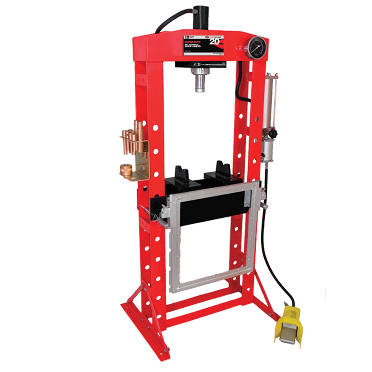 american-forge-_-foundry-AFF-shop-press-20ton-capacity-foot-operated-air-motor-manual-pump-With-hydraulic-ram-built-in_-polycarbonate-press-guard-10pc-pin-_-bearing-press-adapter-set.png American Forge & Foundry AFF - 20 Ton Super Duty Shop Press – AFF 850ASD - Image 1