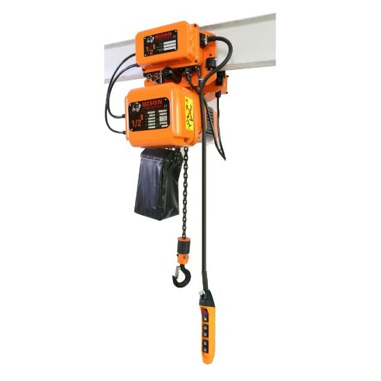 bison-lifting-1-2-ton-three-phase-dual-speed-electric-chain-hoist-with-motorized-trolley-HHBDSK005-01D_WPC005D.jpg Bison Lifting 1/2 Ton Electric Chain Hoist with Trolley | Three-Phase Dual-Speed - Image 1