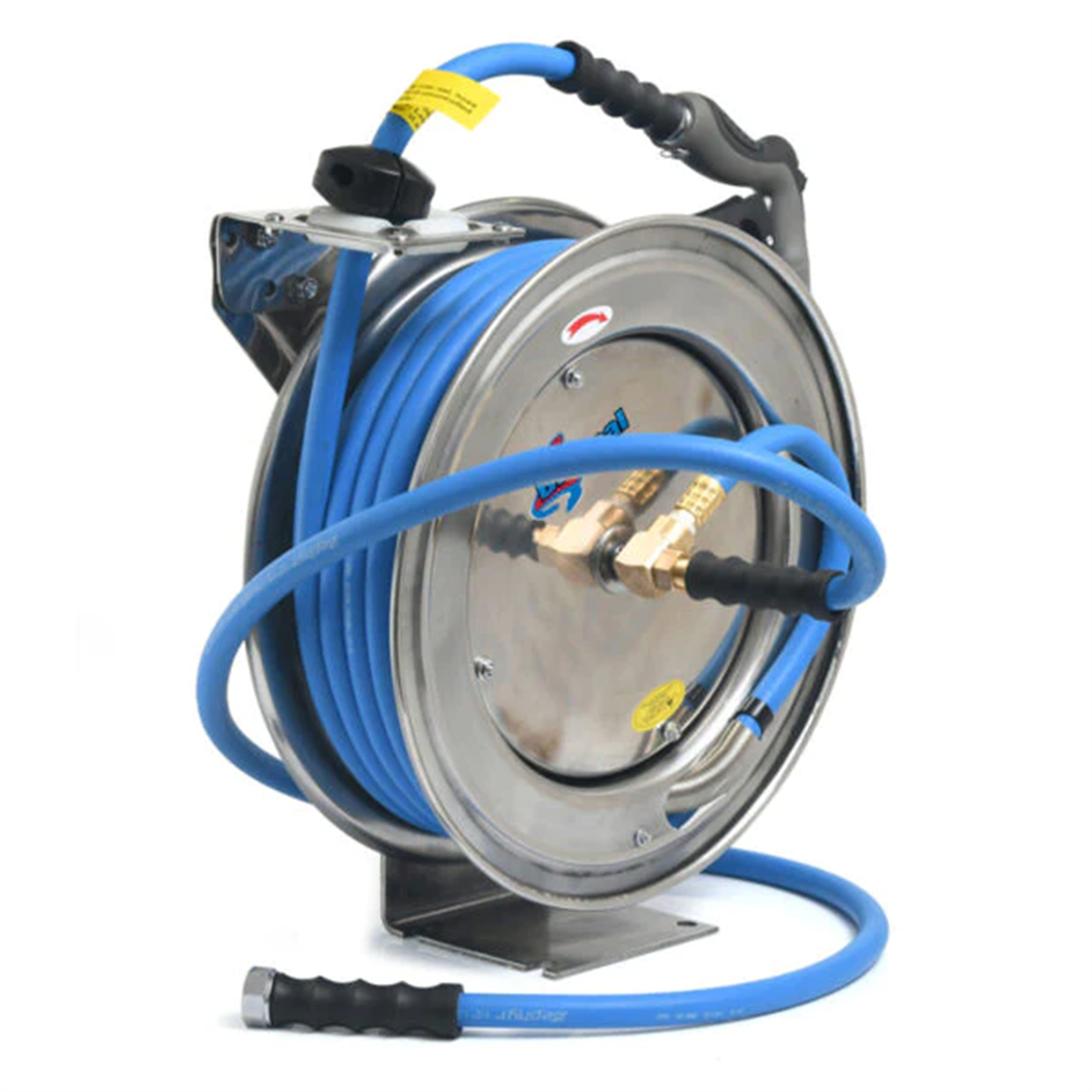 bluSeal-stainless-steel-water-hose-reel-1-2in-x-50ft-retractable-with-swivel-mount-rubber-garden-hose-6ft-lead-in-spray-nozzle-BLBBSWRSS1250HRS.png BluBird BluSeal Stainless Steel Water Hose Reel 1/2" x 50' Retractable with Swivel Mount, Rubber Garden Hose, 6' Lead-in, Spray Nozzle BLBBSWRSS1250HRS - Image 1