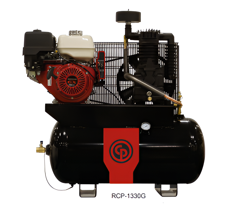 chicago-pneumatic-two-stageGas-driven-piston-compressors-9-14HP.png Chicago Pneumatic Gas-Driven Piston Compressors – 9-13 HP, 2-Stage Cast-Iron Power - Image 1