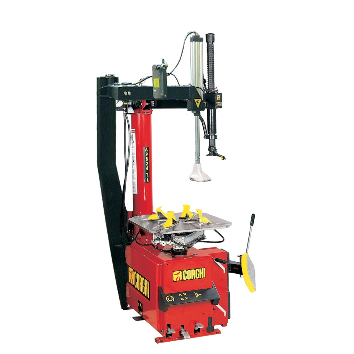 corghi-A9824LL-BPT-helper-leverless-swing-arm-rim-clamp-tire-changer-COR0-11115834-00.png Corghi A9824LL + BPT Helper Leverless Swing-Arm Rim Clamp Tire Changer COR0-11115834-00 – Professional Touchless Tire Machine - Image 1