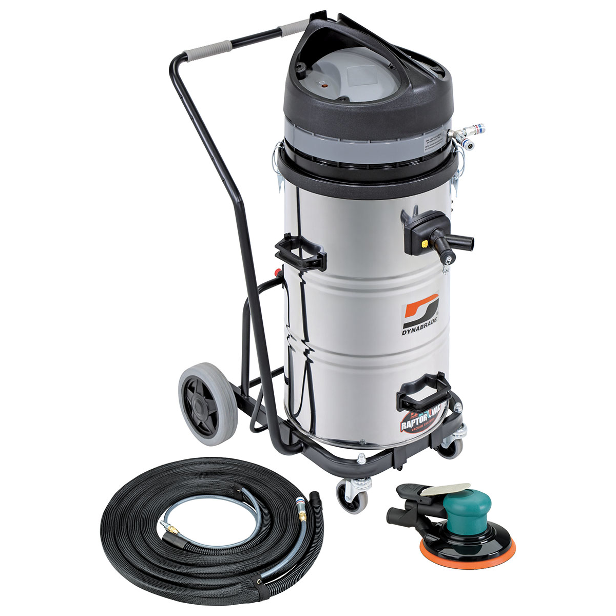 dynabrade-mega-raptor-Vac-standard-pack-mobile-auto-vacuum-system-vacuum-kit-with-6inch-spirit-ROS-_-standard-cart-M-class-120v-60Hz-15Amp-20gal-conductive-DYBM1010SP.png Dynabrade Mega-Raptor Vac Standard Pack Mobile Vacuum System w/ 6" Spirit Random Orbital Sander & Cart – M-Class, Conductive, 20 Gallon, 120V - Image 1