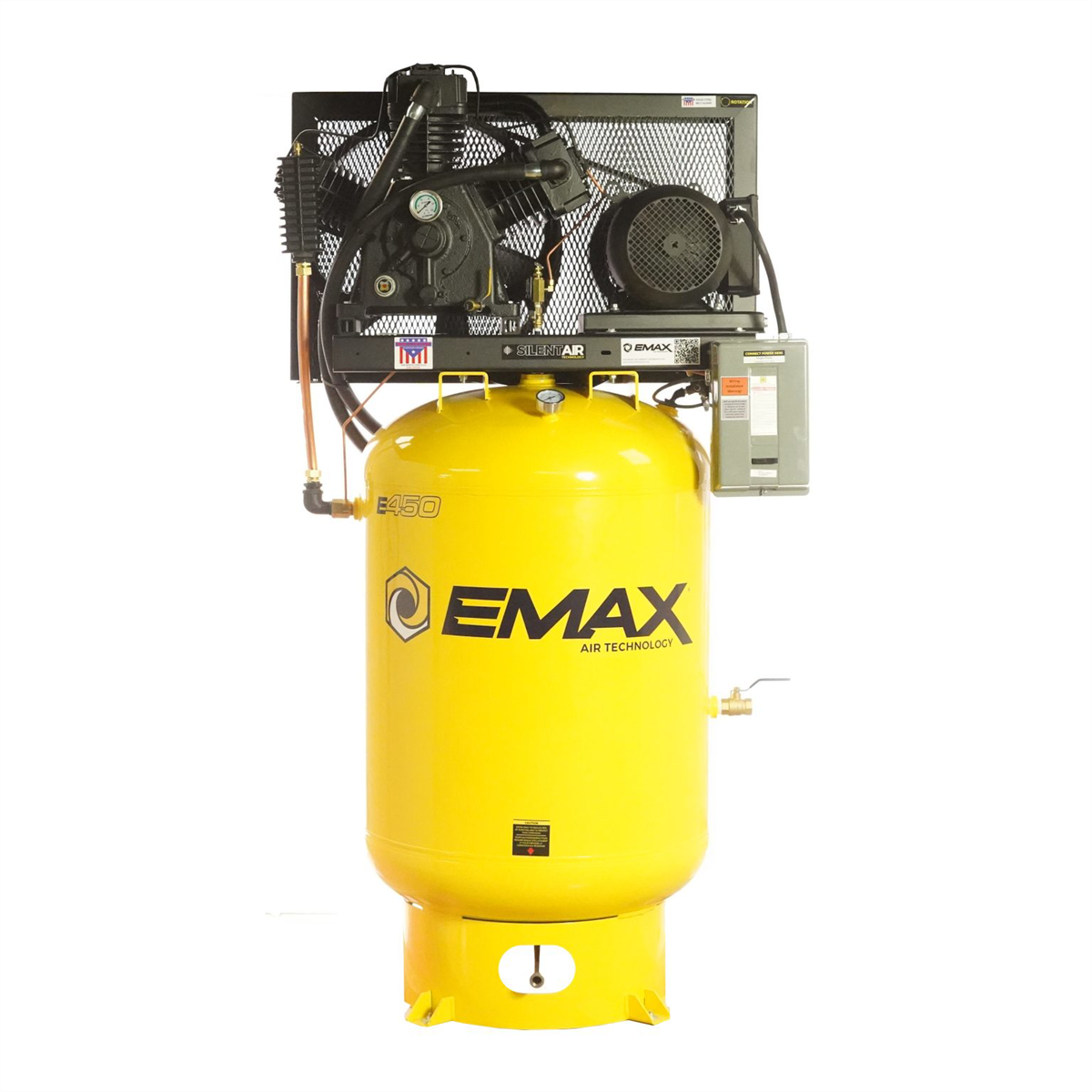 emax-compressor-industrial-plus-10-HP-1PH-120-gallon-vertical-with-air-silencer-with-3CYL-pressure-lube-pump-EMXESP10V120Y1.png Emax Compressor 10HP Silent Air Compressor 1 Phase 120 Gallon Vertical 39 CFM Industrial EMXESP10V120Y1 - Image 1