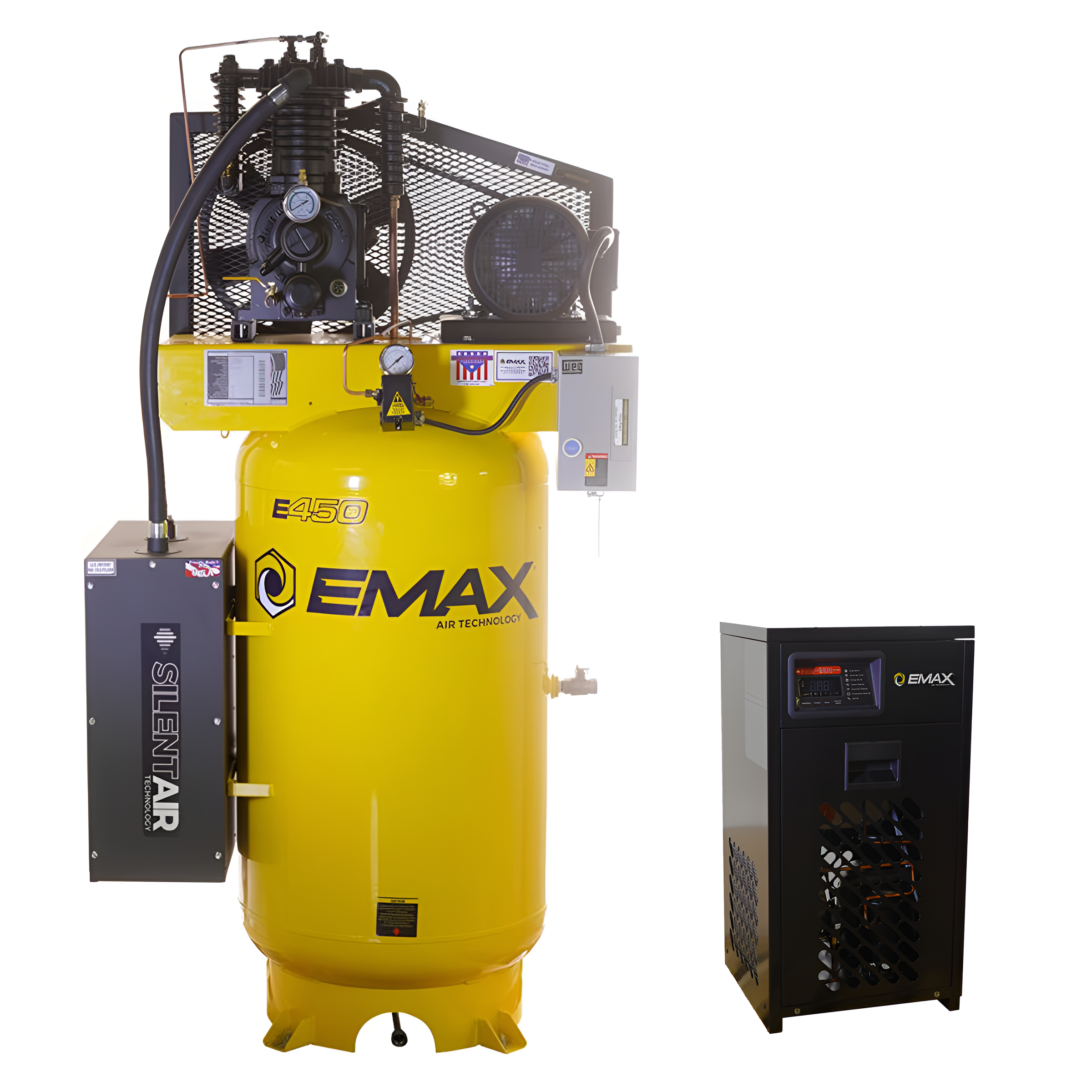 emax-compressor-silent-industrial-plus-5-HP-3-phase-2-stage-80Gal-vertical-compressor-with-30-CFM-dryer-bundle-with-pressure-lube-pump-EMXESP05V080I3PK.png Emax Compressor 5HP Silent Industrial Air Compressor 80 Gallon Vertical – 3-Phase Two-Stage with 30 CFM Air Dryer Bundle (EMXESP05V080I3PK) - Image 1