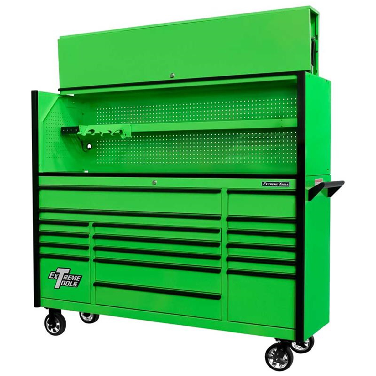 extreme-tools-DX-72inch-hutch-_-17drawer-roller-cabinet-combo-greenEXTDX7218HRGK.png Extreme Tools DX 72" Hutch & 17 Drawer Roller Cabinet Combo, Green EXTDX7218HRGK - Image 1