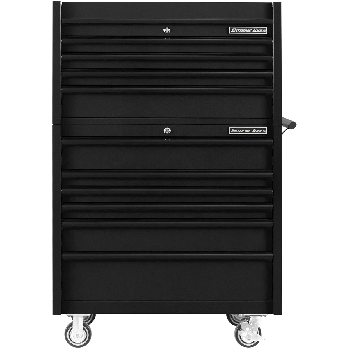extreme-tools-DX-series-41inch-W-x25inch-D-4-drawer-top-chest-_6-drawer-roller-cabinet-combo-matte-black-black-drawer-pulls-EXTDX4110CRMK.png Extreme Tools DX Series 41" W x 25'' D Tool Chest & Roller Cabinet Combo – Heavy Duty (Matte Black with Black Trim) - Image 1