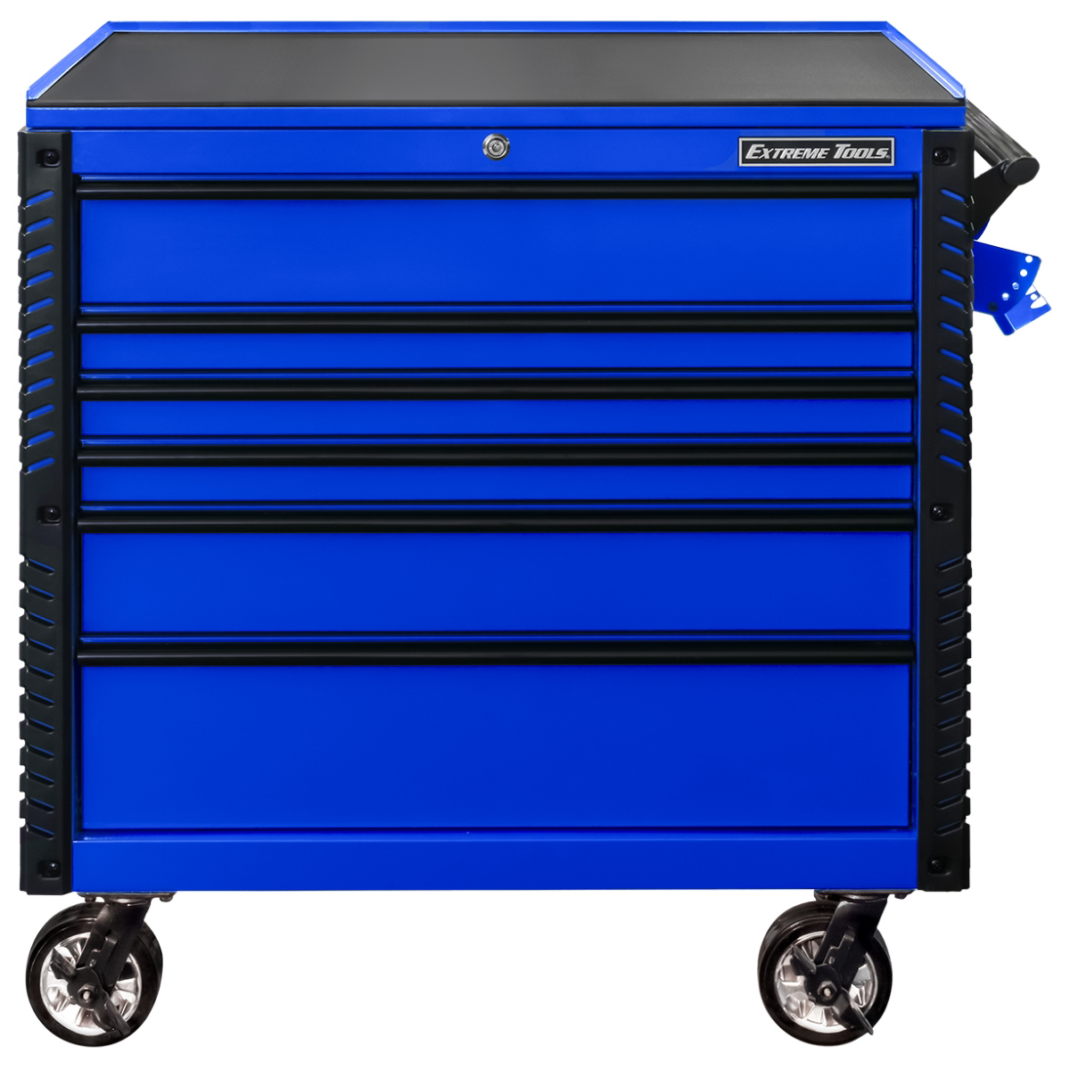 extreme-tools-EX-professional-series-41inch-6-drawer-open-top-tool-cart-with-PVC-coated-work-surface-blue-with-black-drawer-pulls-EXTEX4106TCBLBK.png Extreme Tools EX Professional Series 41" 6 Drawer Open Top Tool Cart – PVC Work Surface (Blue with Black Drawer Pulls) - Image 1