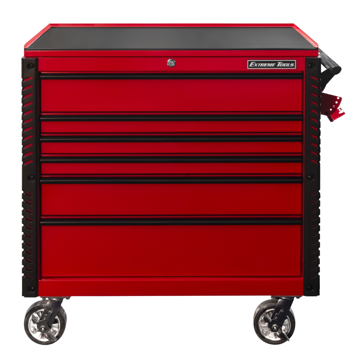 extreme-tools-EX-professional-series-41inch-6-drawer-open-top-tool-cart-with-PVC-coated-work-surface-red-with-black-drawer-pulls-EXTEX4106TCRDBK.png Extreme Tools DX 41" 6-Drawer Open Top Tool Cart with PVC-Coated Work Surface Black/Blue - Image 1