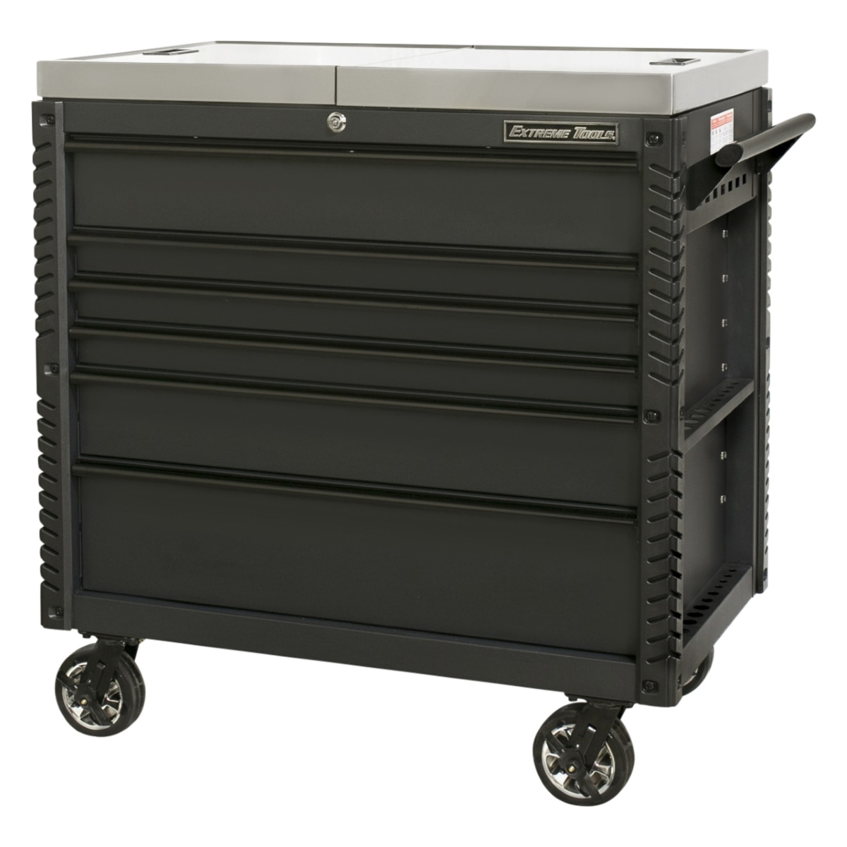 extreme-tools-EX-professional-series-41inch-6-drawer-sliding-top-tool-cart-with-stainless-steel-work-surface-matte-black-with-black-drawer-pulls-EXTEX4106TCSMBBK.png Extreme Tools EX Professional Series 41" 6 Drawer Sliding Top Tool Cart – Stainless Steel Work Surface (Matte Black with Black Drawer Pulls) - Image 1