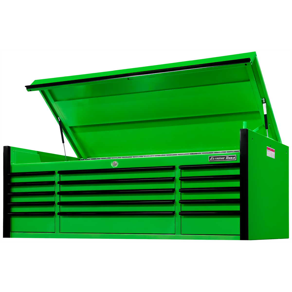 extreme-tools-EX-series-72in-W-x-31in-D-15-drawer-triple-bank-pro-top-chest-green-with-black-drawer-pulls-EXTEX7215CHQGNBK.png Extreme Tools EXQ Series 72” Professional Top Chest – 15 Drawer Triple Bank Tool Chest (Green/Black) EXTEX7215CHQGNBK - Image 1
