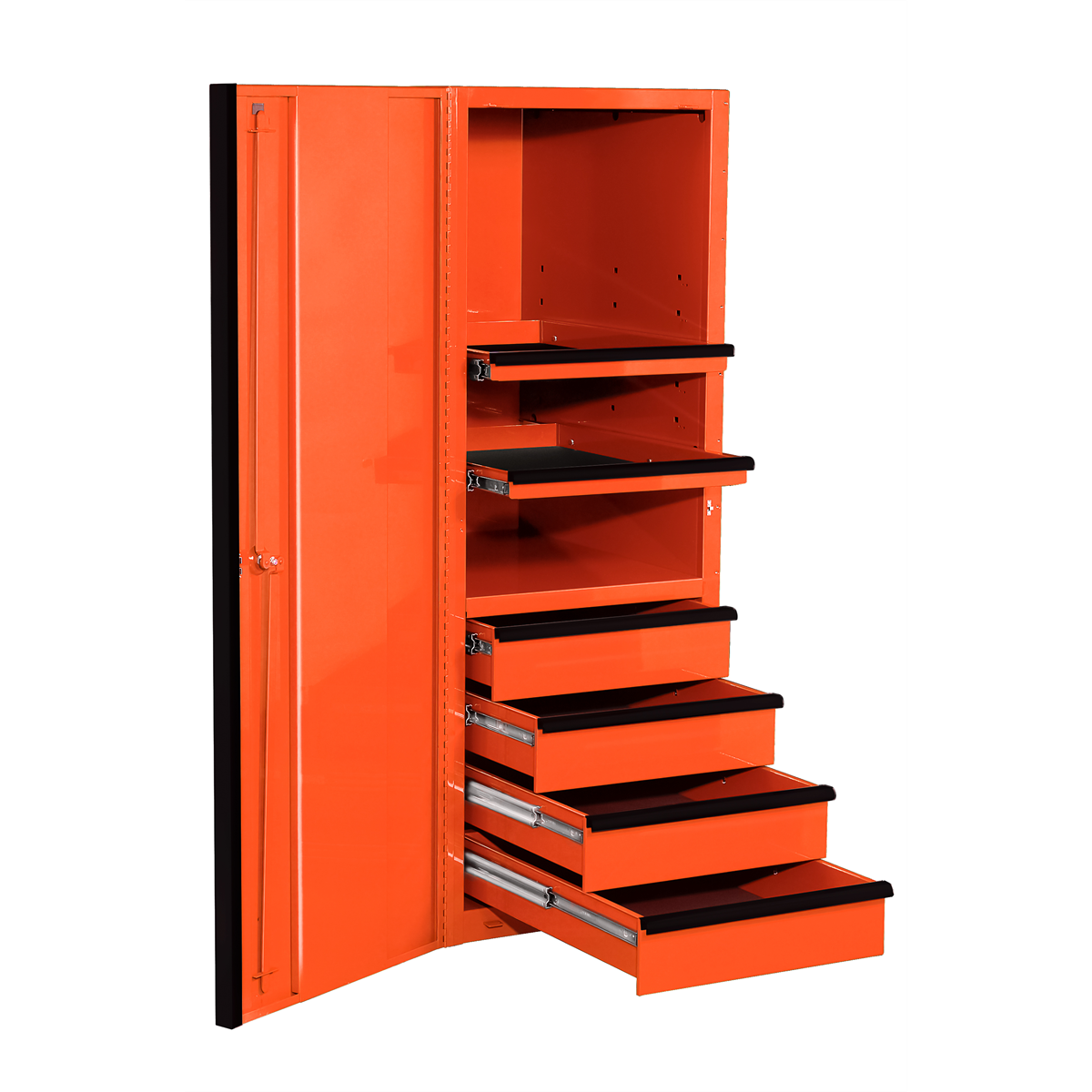 extreme-tools-EXQ-series-24in-W-x-30in-D-4-drawer-and-3-shelf-professional-side-cabinet-orange-with-black-handle-EXTEX2404SCQORBK.png Extreme Tools EXQ Series 24” W x 30'' D Side Cabinet – 4 Drawer & 3 Shelf Professional Tool Storage Orange with Black Handle (EXTEX2404SCQORBK) - Image 1