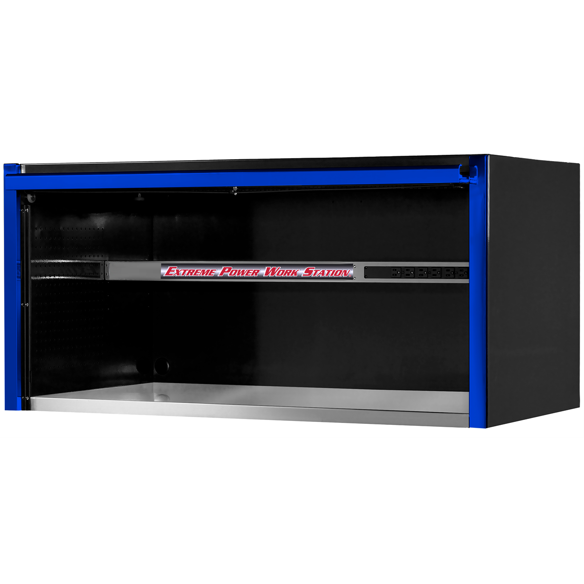 extreme-tools-EXQ-series-55in-W-x-30in-D-professional-extreme-power-workstation-hutch-black-w-blue-handle-EXTEX5501HCQBKBL.png Extreme Tools EXQ Series 55” W x 30'' D Power Workstation Hutch – Stainless Steel Work Surface, Built-in Power Strip, Black with Blue Handle (EXTEX5501HCQBKBL) - Image 1