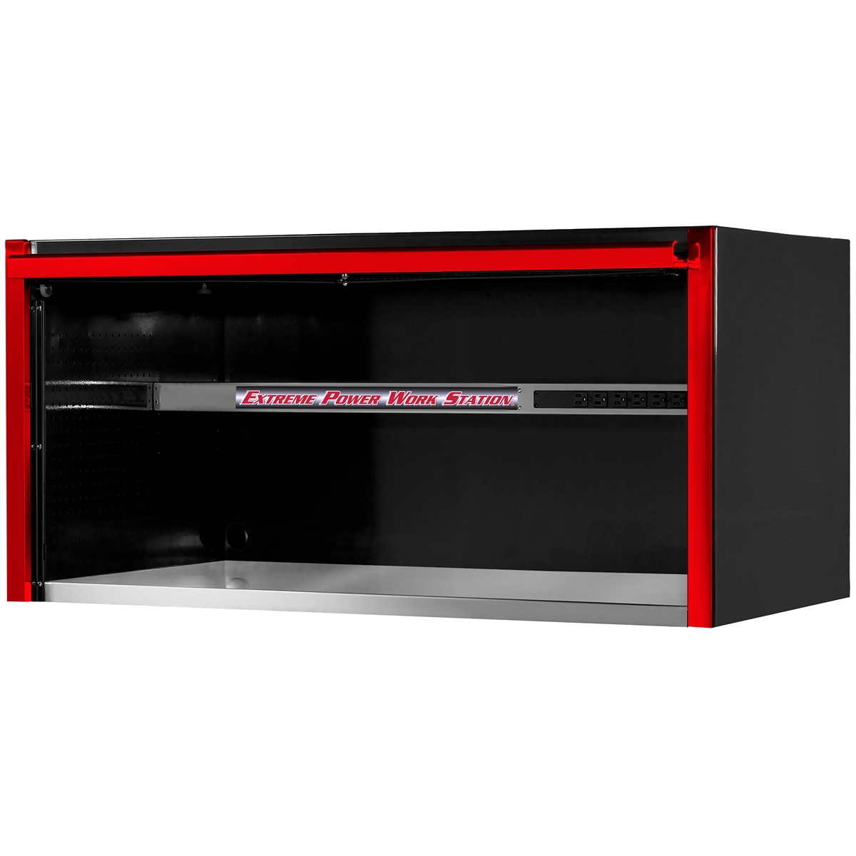 extreme-tools-EXQ-series-55in-W-x-30in-D-professional-extreme-power-workstation-hutch-black-w-red-handle-EXTEX5501HCQBKRD.png Extreme Tools EXQ Series 55” W x 30'' D Power Workstation Hutch – Stainless Steel Top, Built-in Power Strip, Black with Red Handle (EXTEX5501HCQBKRD) - Image 1