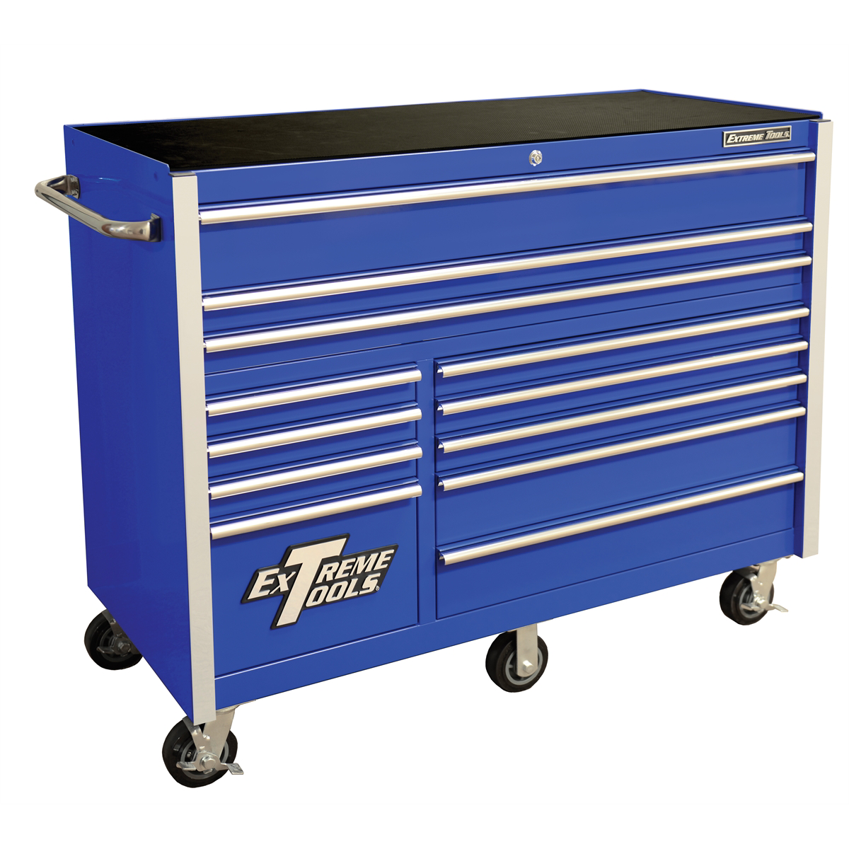 extreme-tools-RX-series-55inch-W-x-25inch-D-12-drawer-roller-cabinet-150lbs-slides-blue-w-chrome-drawer-pulls-and-trim-EXTRX552512RCBLCR-X.png Extreme Tools RX Series 55” W x 25'' D 12-Drawer Roller Cabinet Blue with Chrome Pulls (EXTRX552512RCBLCR-X) - Image 1