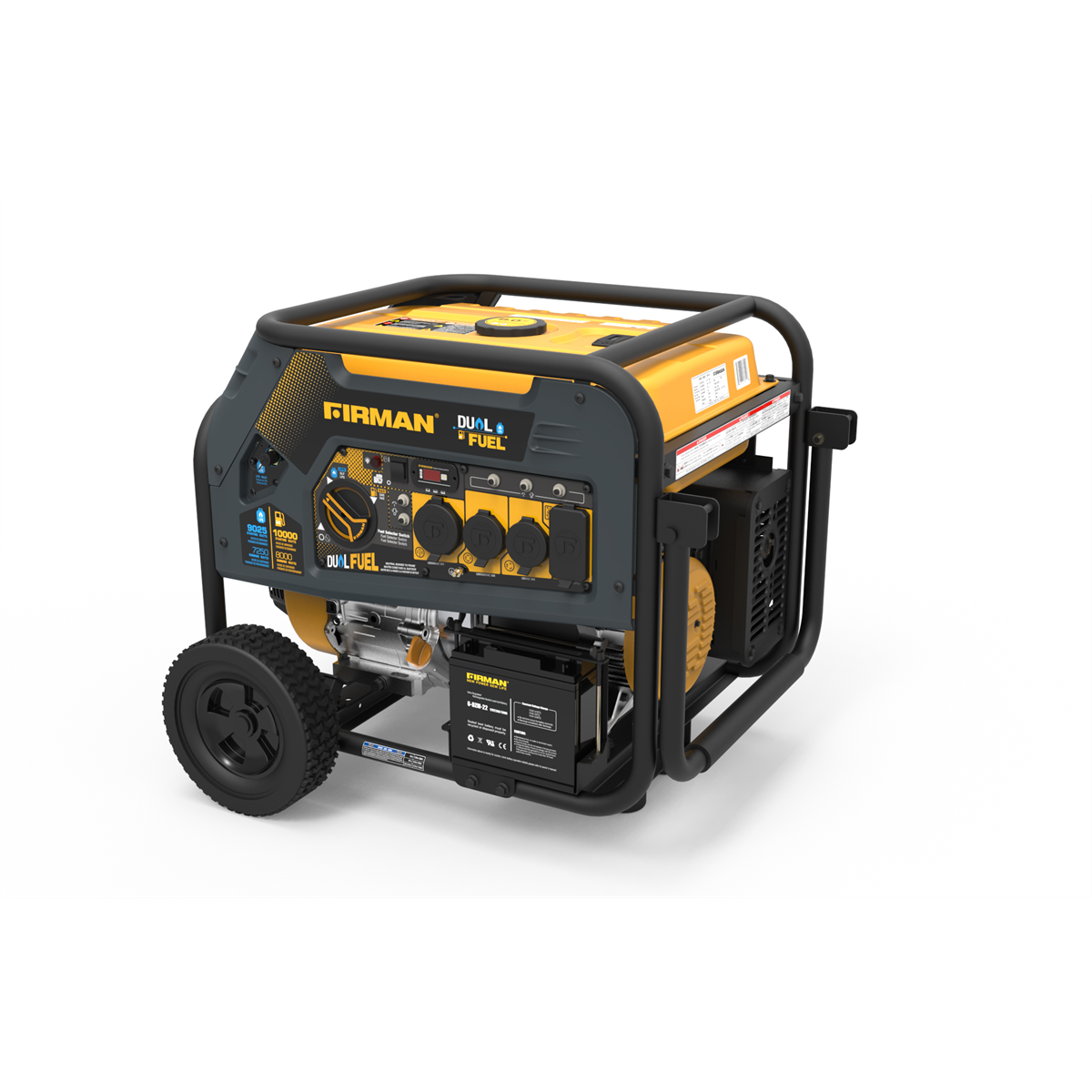 firman-dual-fuel-10000-8000W-electric-start-gas-or-propane-powered-portable-generator-with-wheel-kit-FRGH08052.png Firman Dual Fuel 10000/8000W Electric Start Gas or Propane Powered Portable Generator with Wheel Kit FRGH08052 - Image 1