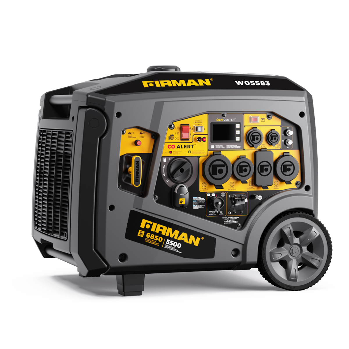firman-gas-inverter-portable-generator-6850-5500-watt-remote-start-120-240V-parallel-ready-CO-alert-49-ST-CAN-FRGW05583.png Firman Gas Inverter Portable Generator 6850/5500 Watt Remote Start 120/240V Parallel Ready CO Alert 49 ST CAN FRGW05583 - Image 1