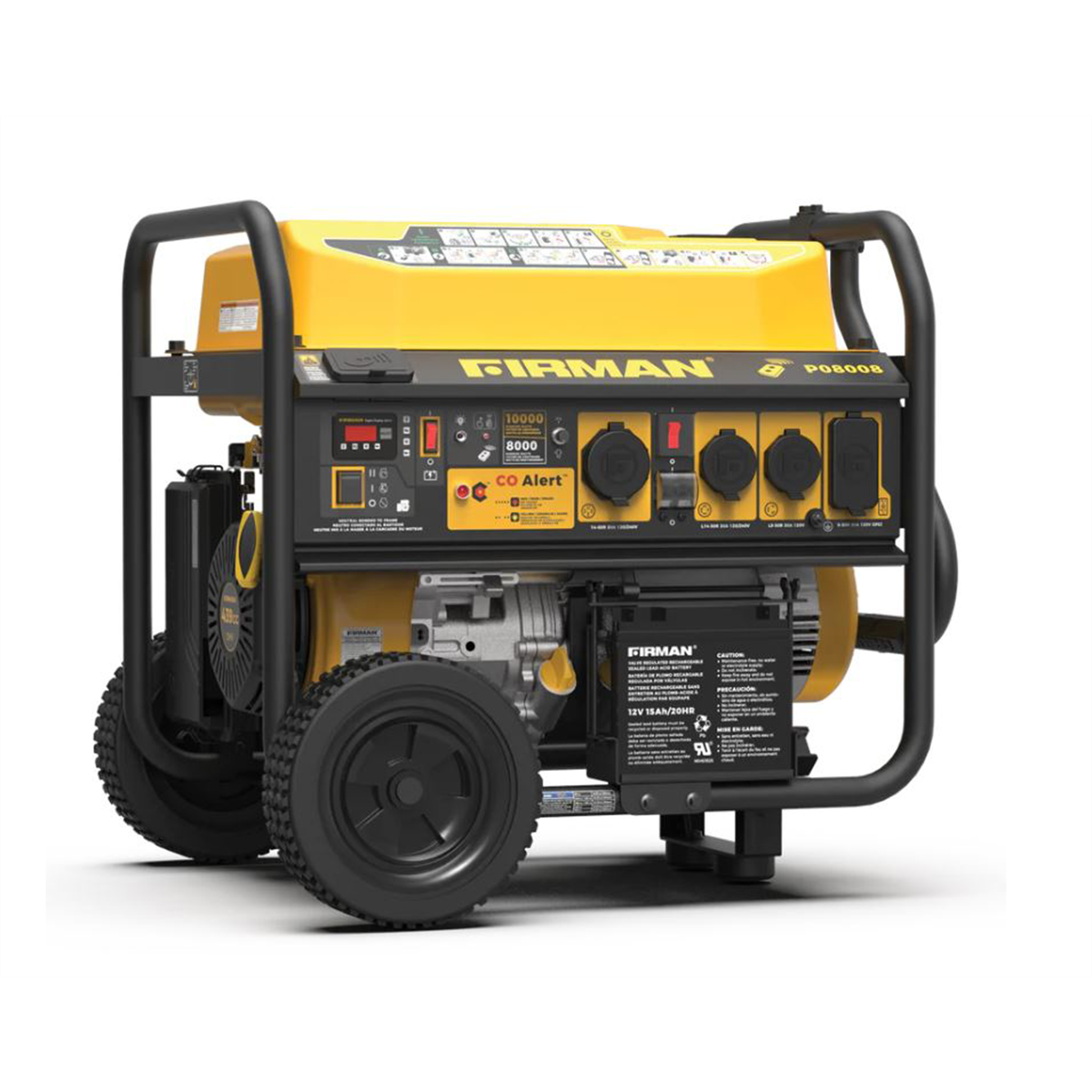 firman-generator-8000W-10000W-gasoline-remote-start-120-240V-with-wheel-kit-CO-FRGP08008.png Firman Generator, 8000W/10,000W, Gasoline, Remote Start, 120/240V, w/ Wheel Kit, CO FRGP08008 - Image 1