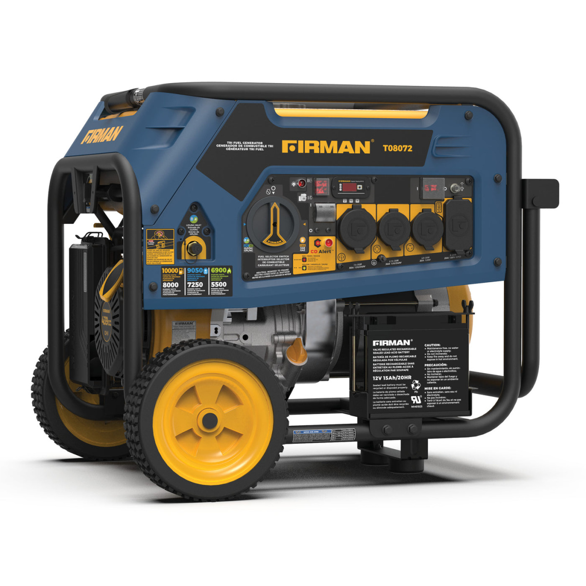 firman-generator-8000W-10000W-tri-fuel-electric-start-120V-240V-with-wheel-kit-CO-FRGT08072_efe89b4c-973b-4b27-b19b-dda64bd0565a.png Firman Generator, 8000W/10,000W, Tri Fuel, Electric Start, 120V/240V, w/ Wheel Kit, CO FRGT08072 - Image 1