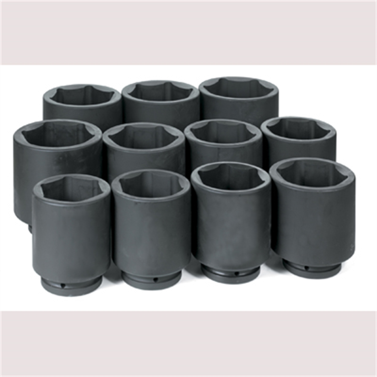 grey-pneumatic-1in-Dr-11-piece-deep-fractional-set-3-1-8in-4-1-2in-GRE9011D.png Grey Pneumatic 1" Dr. 11 Piece Deep Fractional Set 3-1/8" - 4-1/2" GRE9011D - Image 1