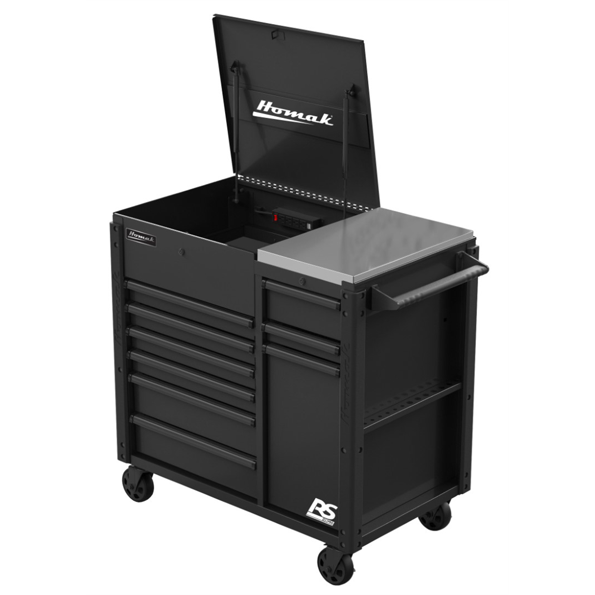 homak-manufacturing-44in-RS-pro-9-drawer-flip-top-power-service-cart-with-workstation-black-HOMBK06044090.png Homak Manufacturing 44'' RS Pro 9 Drawer Flip Top Power Service Cart with Workstation - Black HOMBK06044090 - Image 1