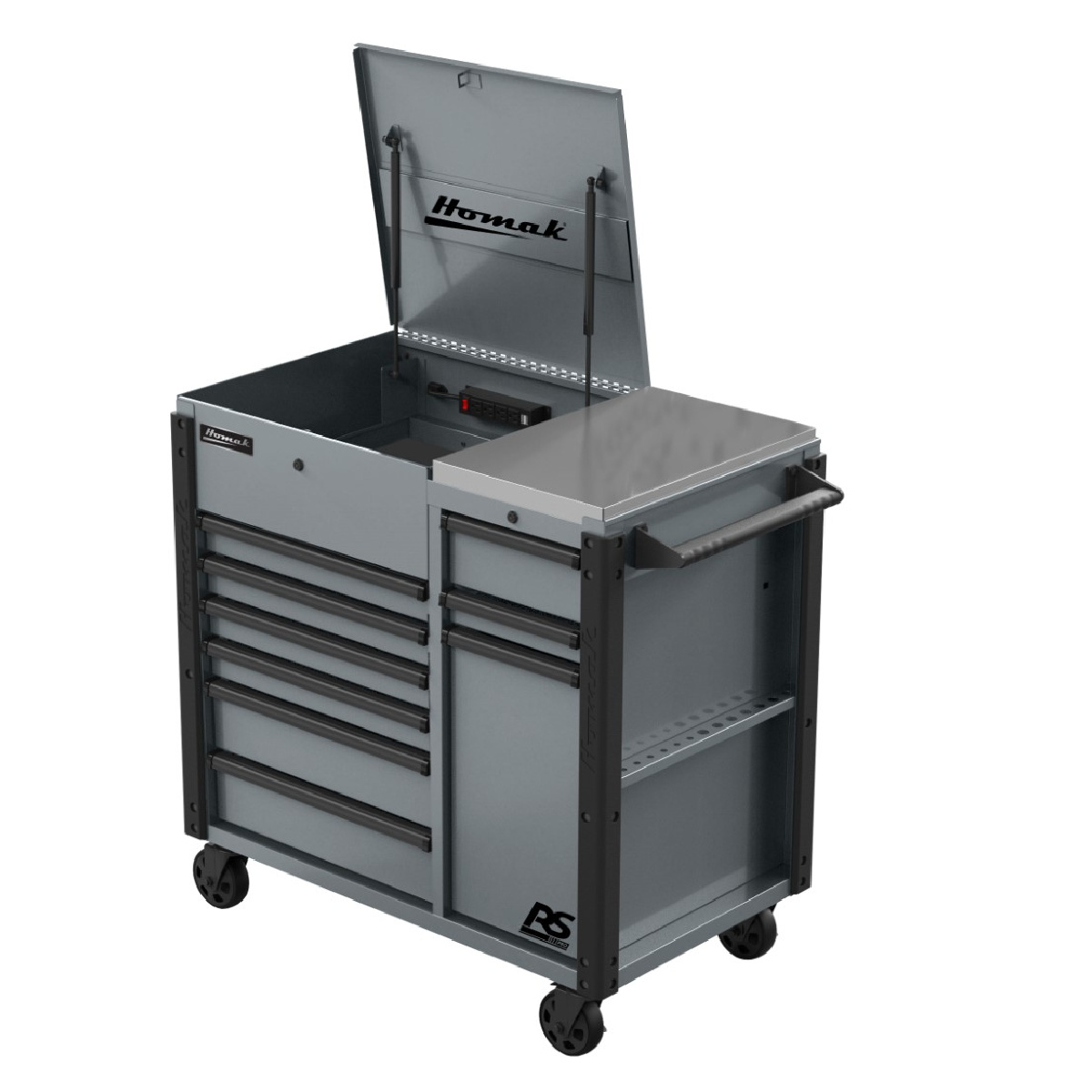 homak-manufacturing-44in-RS-pro-9-drawer-flip-top-power-service-cart-with-workstation-grey-HOMGR06044090.png Homak Manufacturing 44'' RS Pro 9 Drawer Flip Top Power Service Cart with Workstation - Grey HOMGR06044090 - Image 1