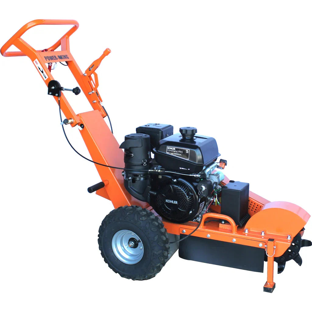 power-king-14HP-stump-grinder-w-extra-teeth-tow-bar_-electric-start-All-weather-cover-green-teeth-500-series-loPro-compatible-and-hour-meter.jpg Stump Grinder | 14HP | Kohler CH400 Engine | Electric Start | Green Teeth Compatible | Power King PK0803-EH - Image 1