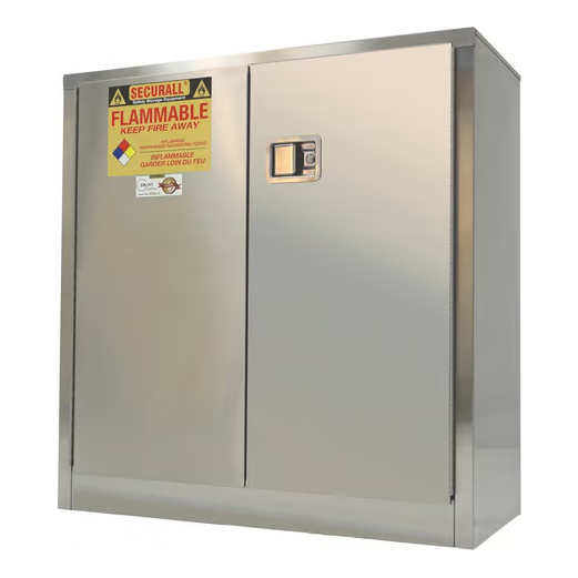 securall-30-gallon-stainless-steel-flammable-cabinet_-self-latch-standard-door-A130-SS.png Flammable Liquid Storage Cabinet | 30 Gallon | 2 Door | Stainless Steel | Self-Latch | Securall - Image 1