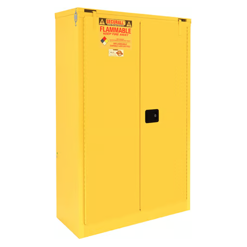 securall-45-gallon-flammable-storage-cabinet-self-close-self-latch-safe-T-door-A345-1.png Flammable Liquid Storage Cabinet | 45 Gallon | Safe T Door | Self Close | Self-Latch | Securall - Image 1