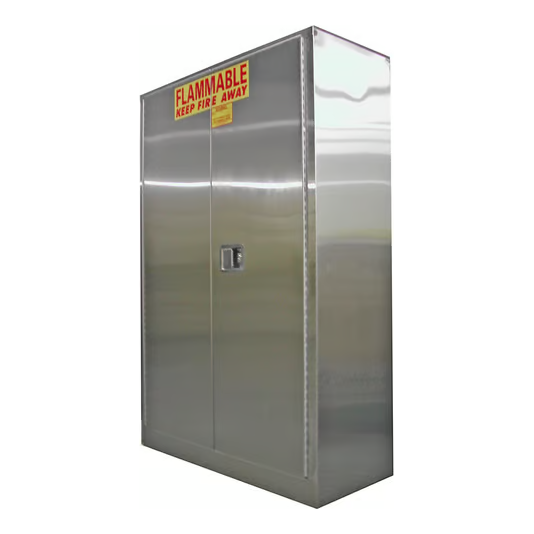 securall-45-gallon-stainless-steel-flammable-cabinet_-self-latch-standard-2-door-A145-SS.png Flammable Liquid Storage Cabinet | 45 Gallon | 2 Door | Stainless Steel | Self-Latch | Securall - Image 1