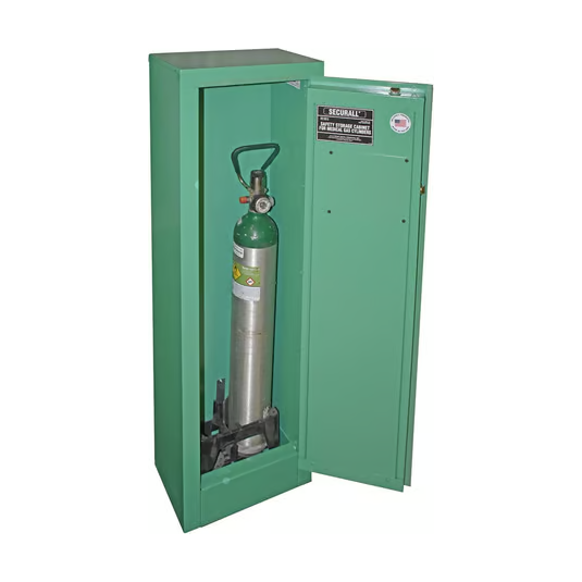securall-self-latch-standard-door-2-D-E-oxygen-cylinders-storage-cabinet-MG102E.png Medical Gas Cylider Storage Cabinet | 2 Capacity | D,E Oxygen | Self-Latch | Securall - Image 1