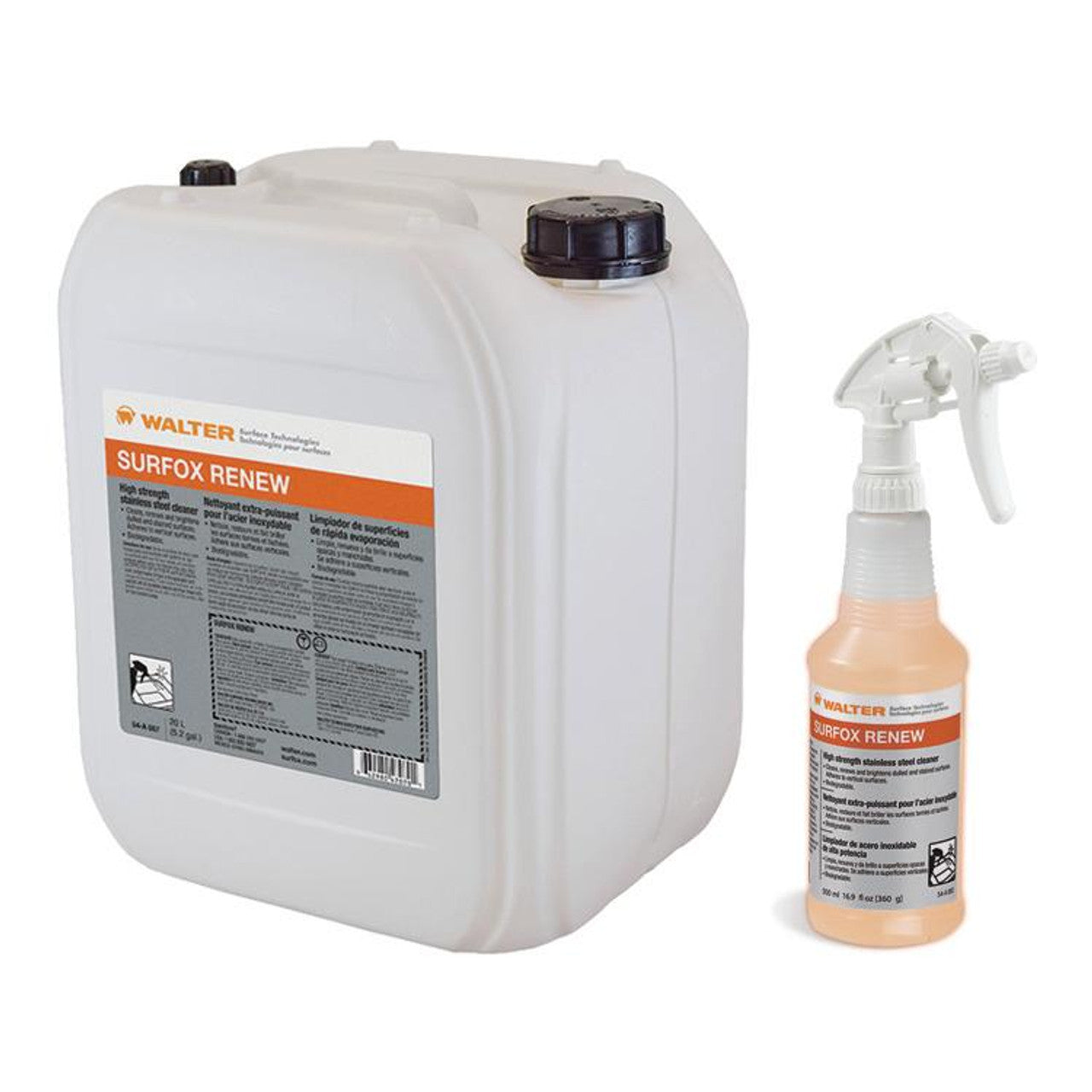 walter-surface-technologies-surfox-renew-208L-stainless-steel-cleaner-54A088.jpg Stainless Steel Cleaner | 208L | Walter Surfox Renew 54A088 - Image 1