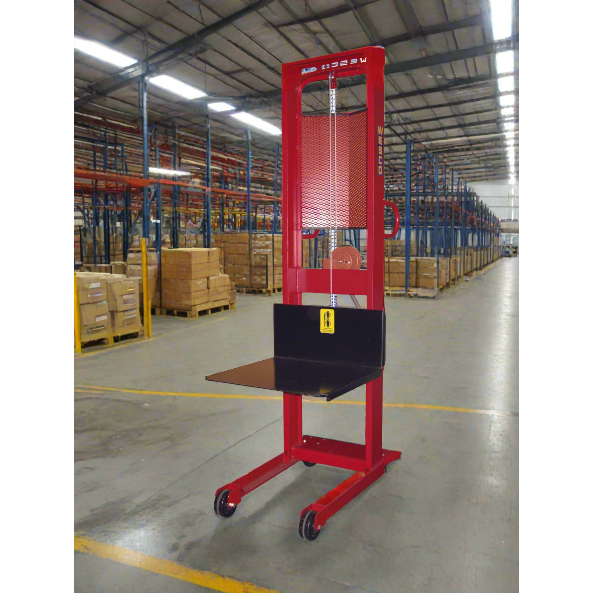 wesco-industrial-products-1000lb-capacity-winch-stacker-Wesco270214.png Wesco 270214 Winch Stacker – 1,000 lb Capacity, 24″×24″ Platform, 70″ Lift - Image 1