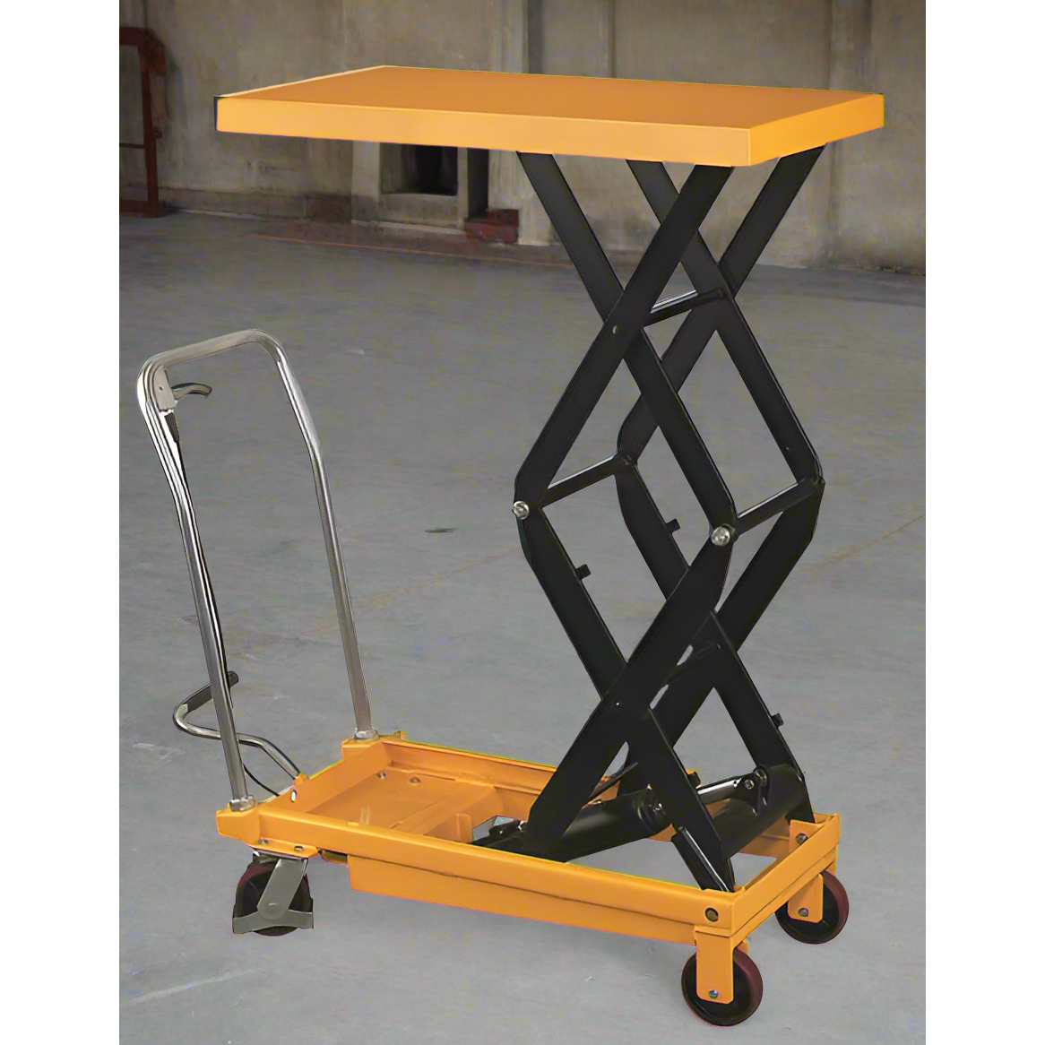 wesco-industrial-products-770lb-capacity-double-scissors-high-lift-table-260204.png Wesco 260204 Double Scissors High Lift Table – 770 lb Capacity, 51″ Lift, 19.5″×35.5″ Platform - Image 1