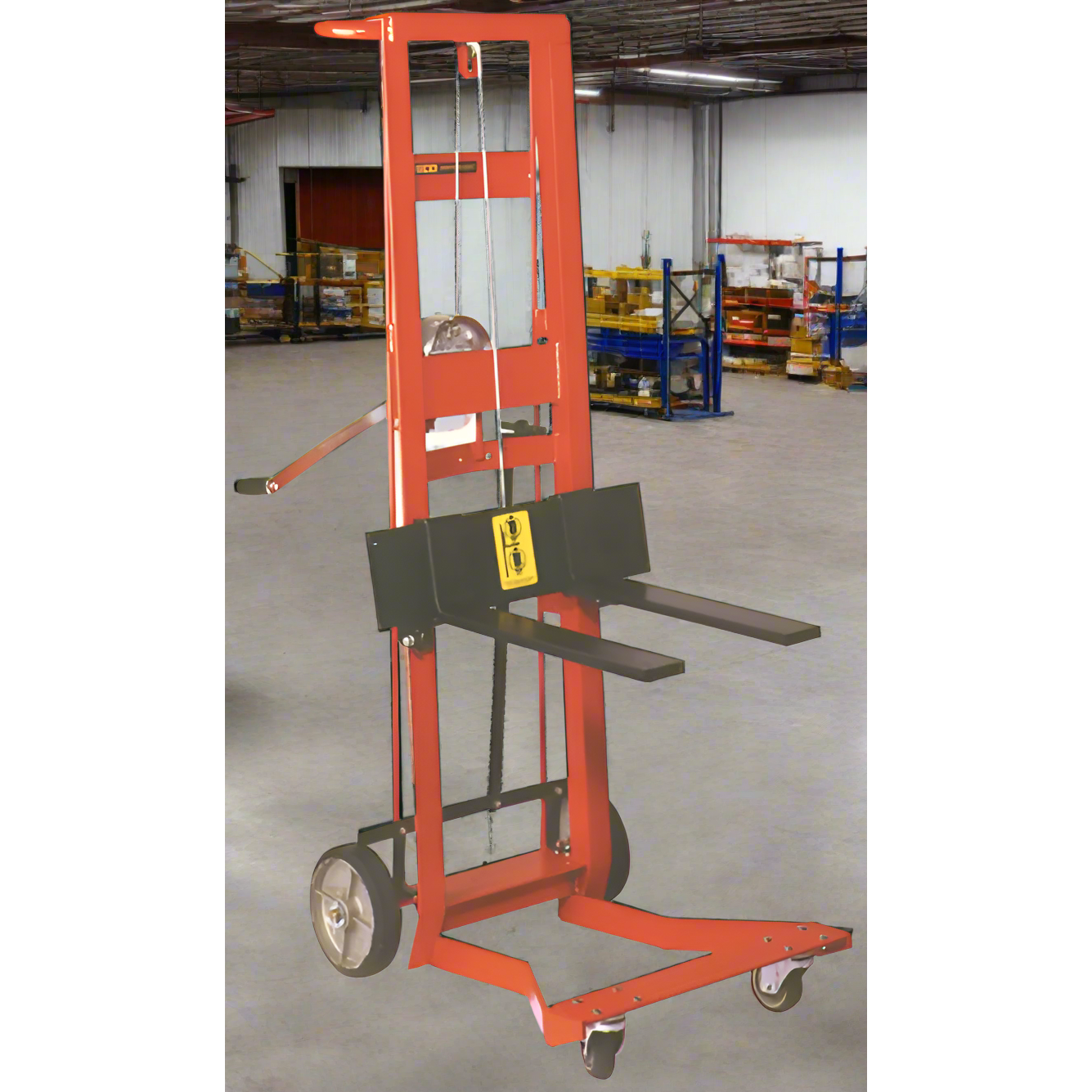 wesco-industrial-products-four-wheeled-winch-model-260024_e5683b7d-819d-482e-8a23-cf323d86ffd9.png Wesco WDPL‑54‑F Four‑Wheel Winch Pedalift – 750 lb, 3″×18″ Forks, 54″ Lift (Part 260024) - Image 1