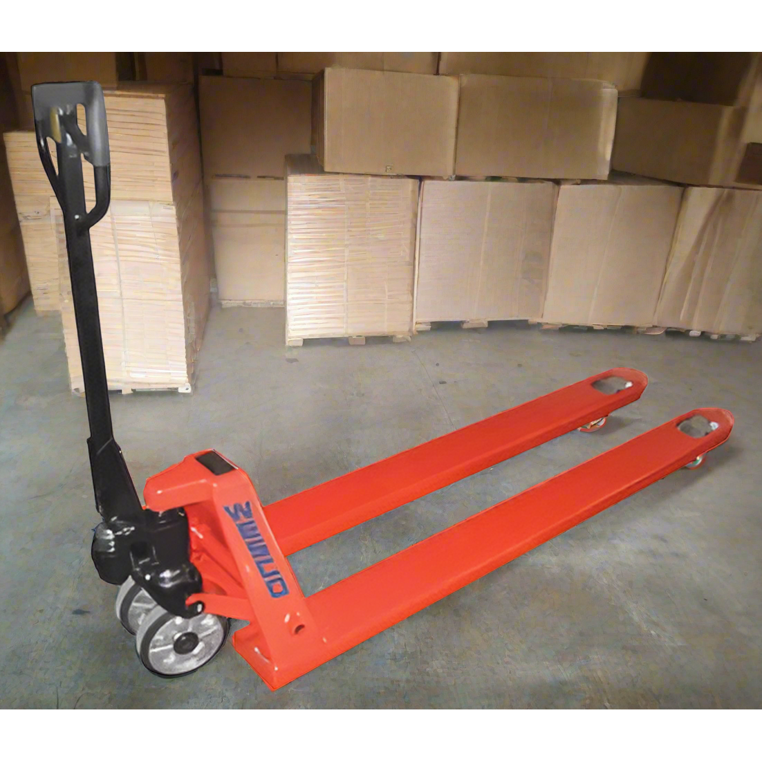 wesco-industrial-products-long-fork-pallet-truck-model-PT70-272701.png Wesco PT70 Extra‑Long Fork Pallet Truck – 4,400 lb Capacity, 27″×70″ Forks (Part 272701) - Image 1