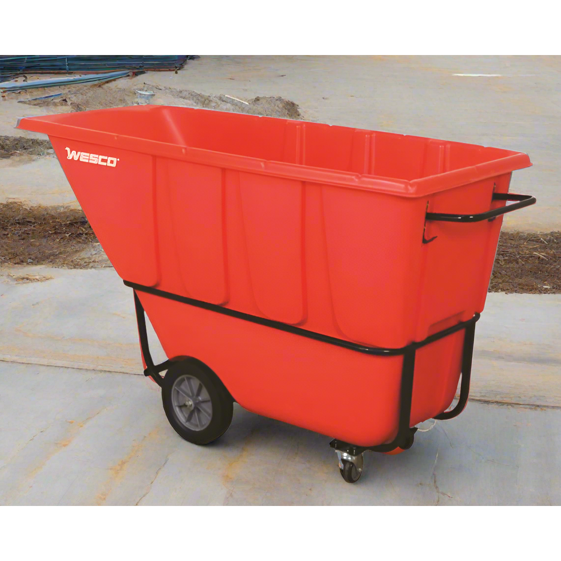 wesco-industrial-products-model-1S1250R-tilt-cart-272583.png Wesco 1 Cu Yd Polyethylene Standard Tilt Cart – 1,250 lb Capacity, 12″×3″ Wheels (272583) - Image 1