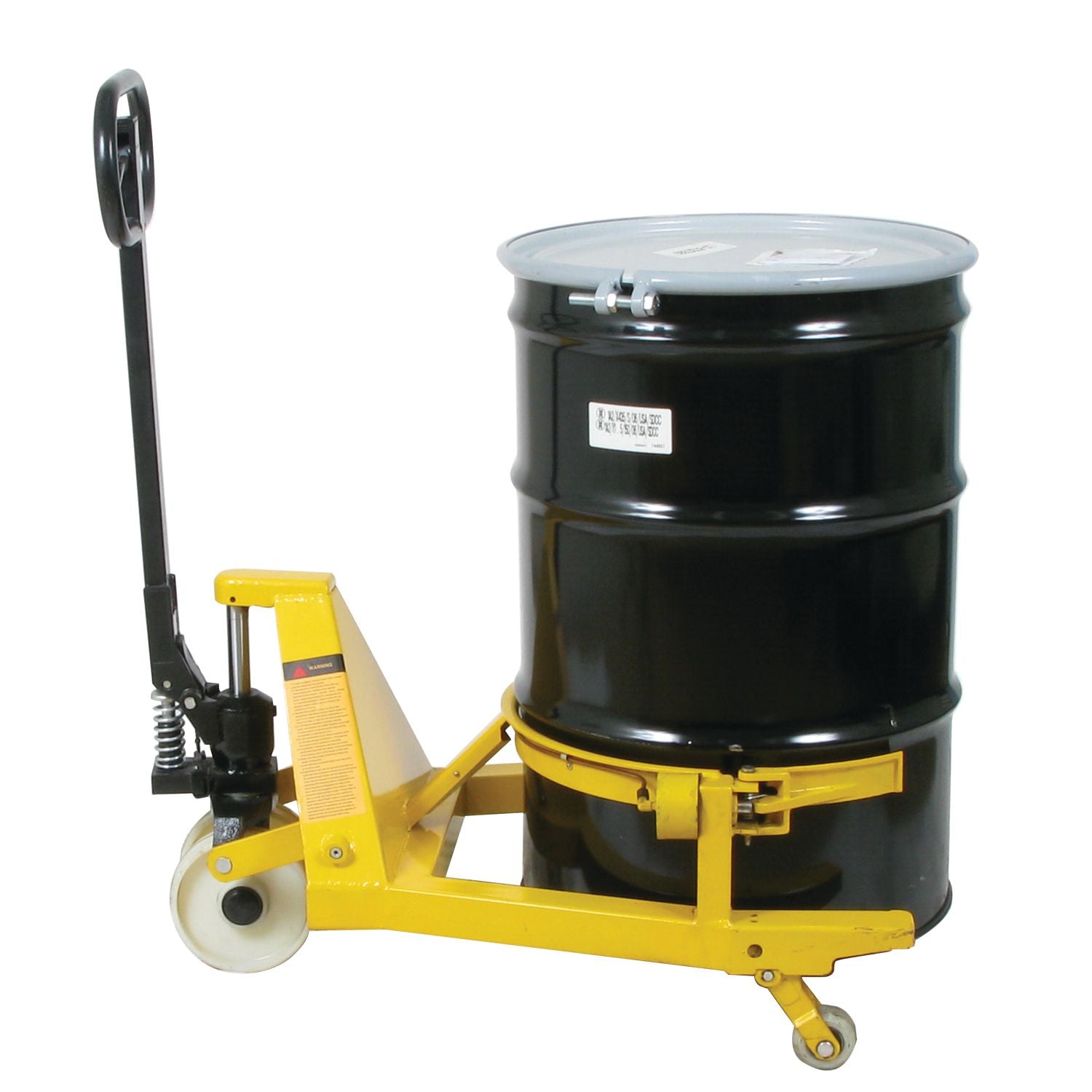 wesco-industrial-products-pallet-truck-drum-lifter-273250.jpg Wesco 273250 Pallet Truck Drum Lifter – 660 lb, 4″ Lift, 8″×2″ Nylon Wheels - Image 1