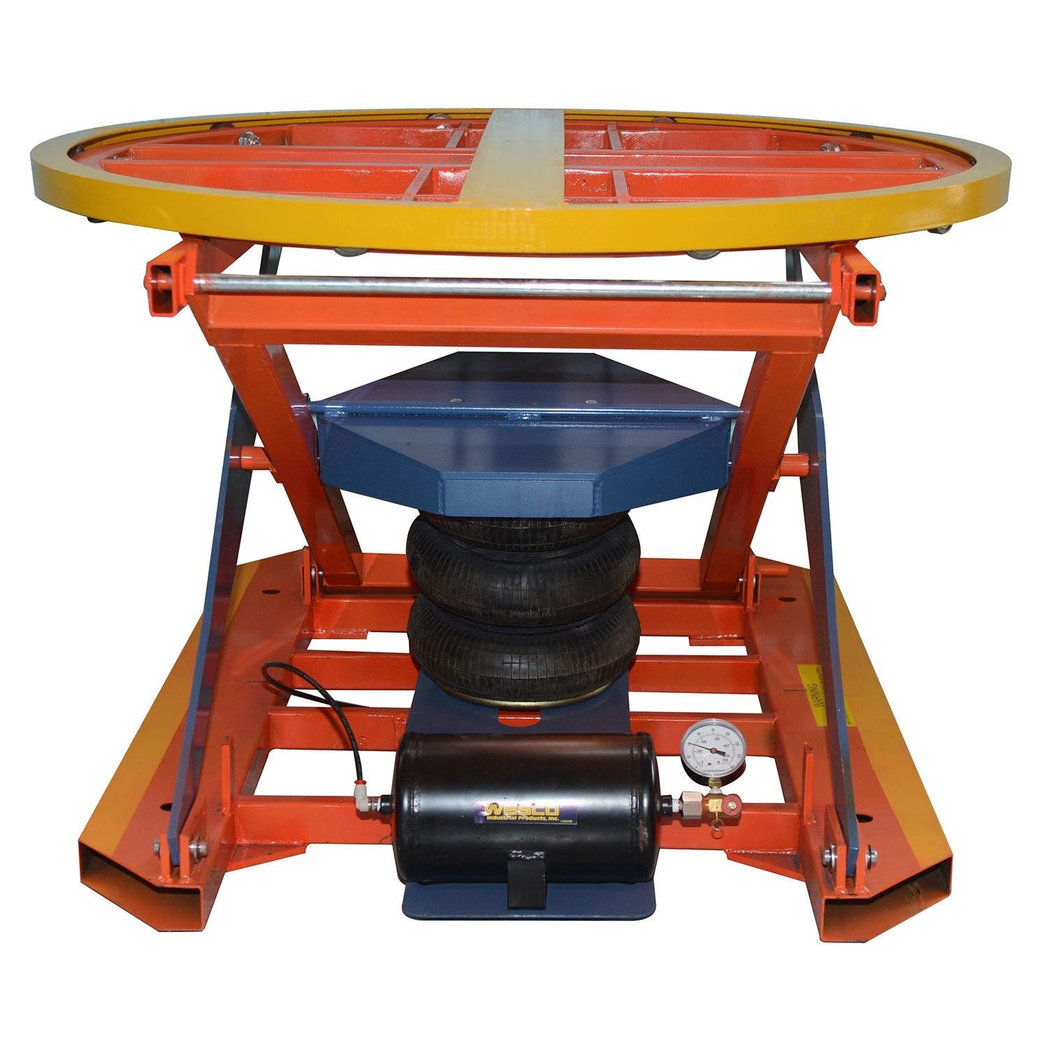 wesco-industrial-products-pneumatic-pallet-leveler-272696.jpg Wesco 272696 Pneumatic Pallet Leveler – 4,500 lb Capacity, Steel Fork-Pocket Platform - Image 1