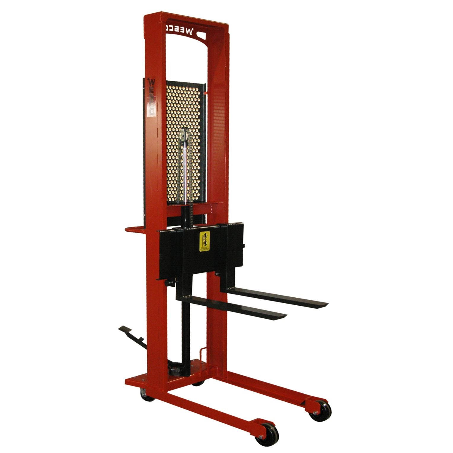 wesco-industrial-products-straddle-fork-stacker-260043.jpg Wesco 260043 Straddle Fork Stacker – 1,000 lb, 76″ Lift, 30″ Forks - Image 1