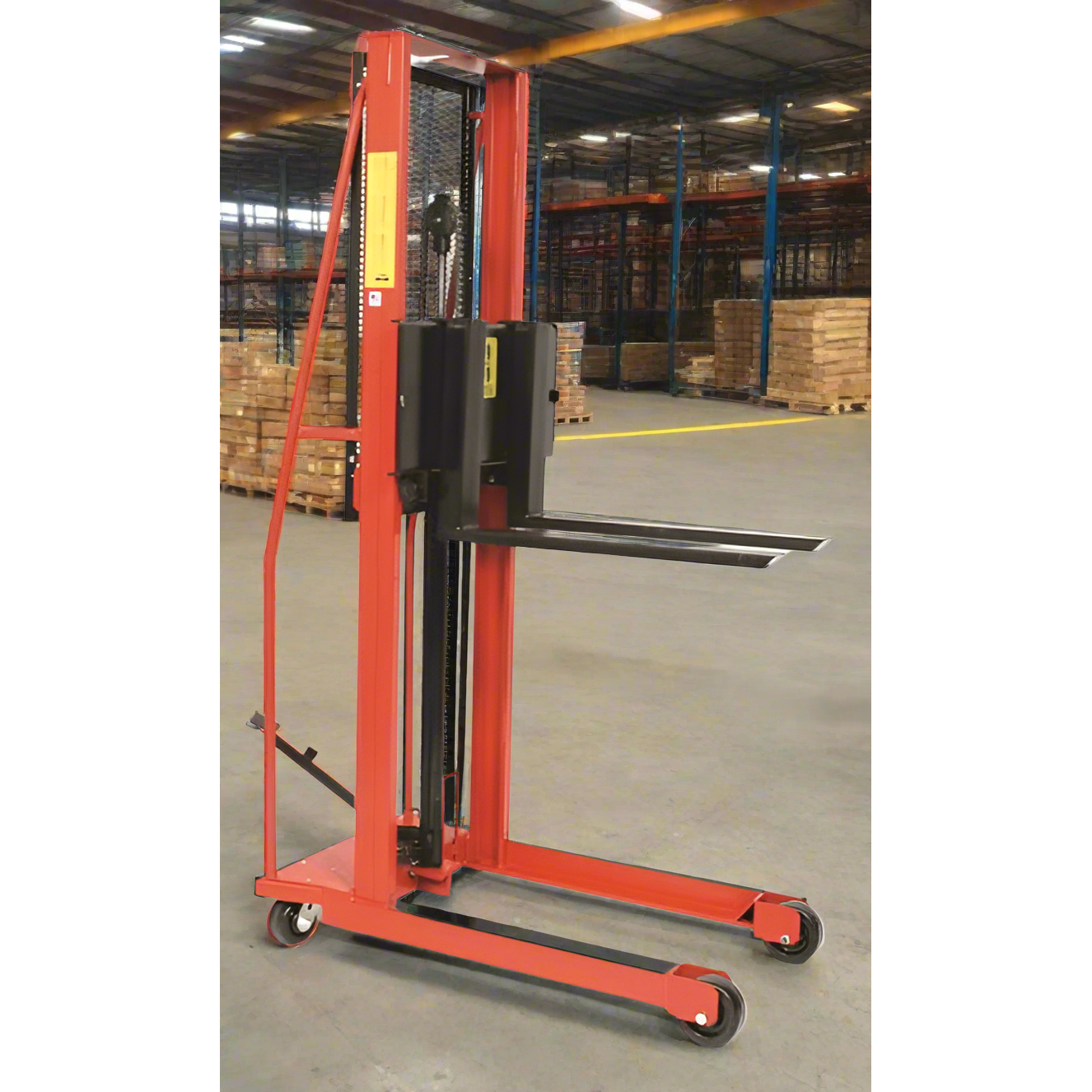 wesco-industrial-products-straddle-fork-stacker-model-260054.png Wesco 260054 Economy Straddle Fork Stacker – 1,000 lb, 64″ Lift, 30″ Forks - Image 1