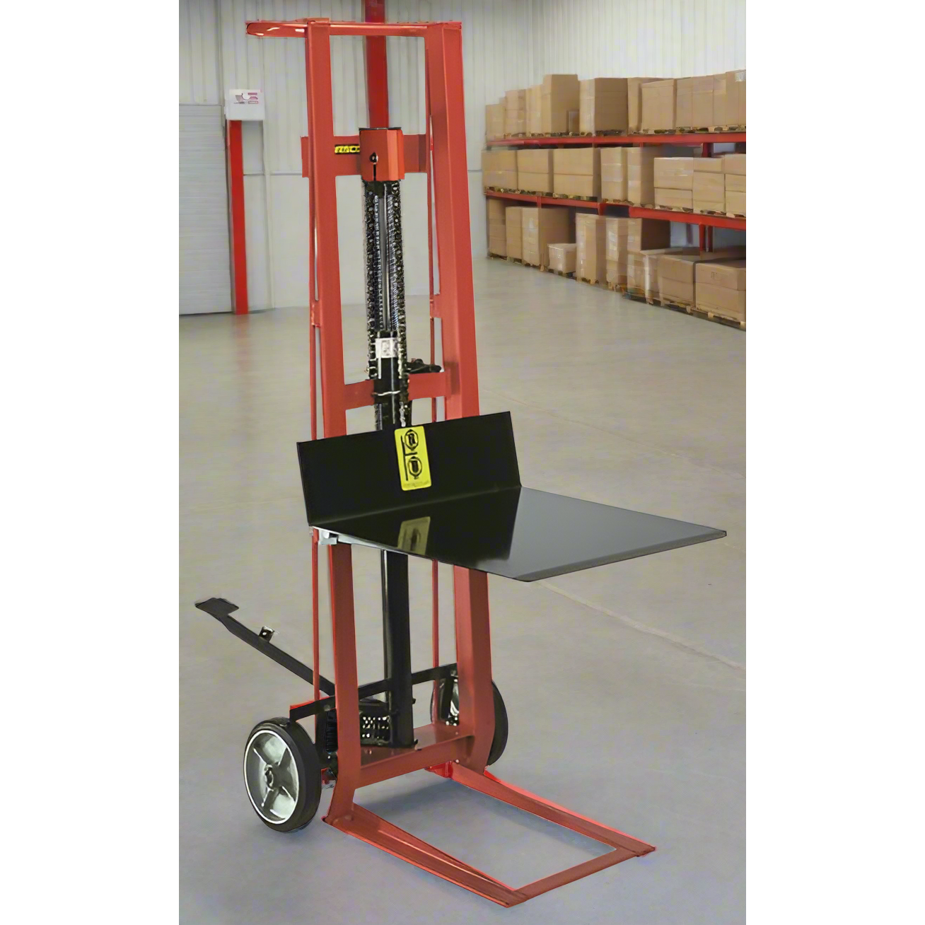 wesco-industrial-products-two-wheeled-hydraulic-model-260001.png Wesco 260001 Hydraulic Pedalift (PL‑40‑1620) – 750 lb Capacity, 20″ × 16″ Platform, 40″ Lift - Image 1